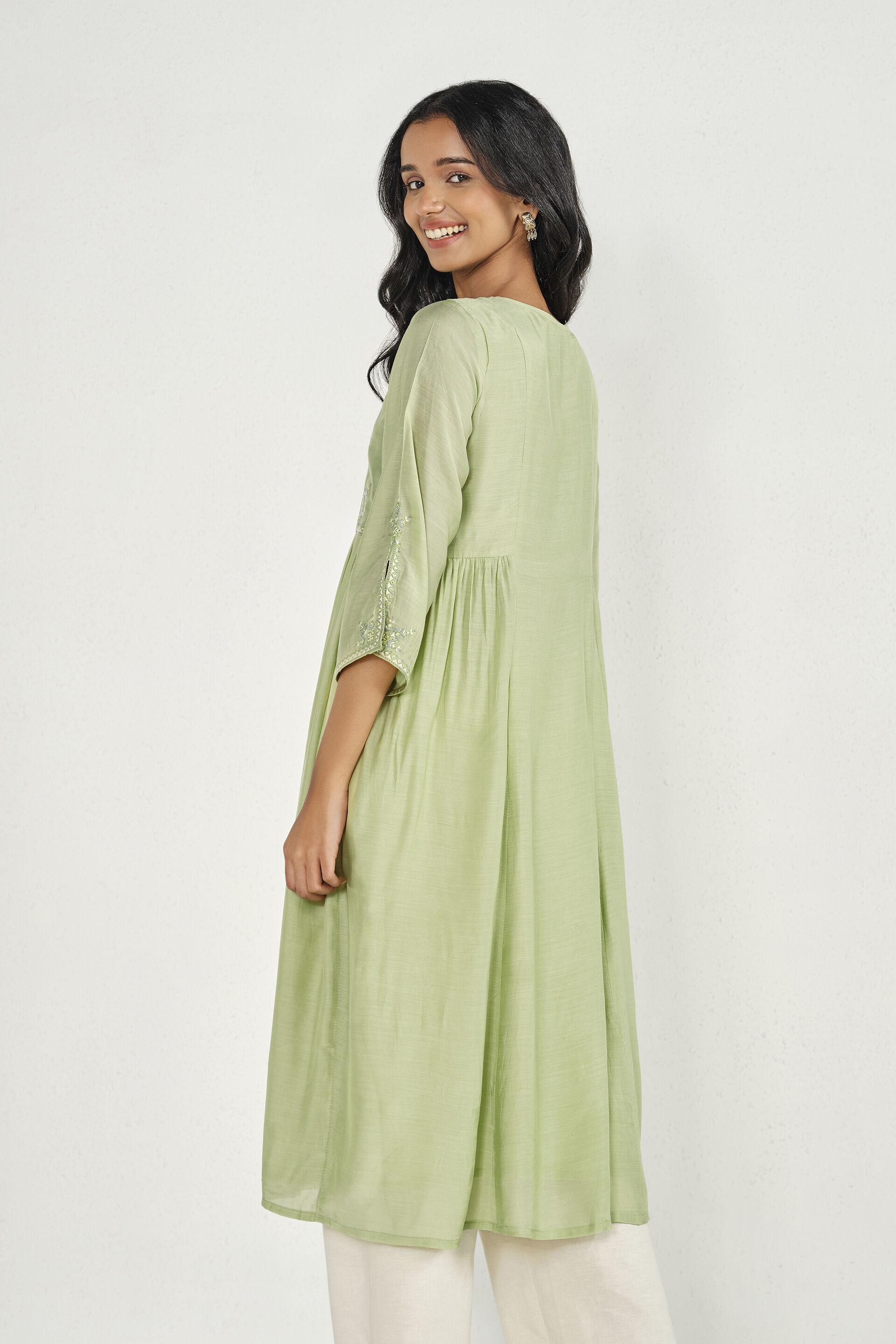 Yashvi Sage Embroidered Kurta, Sage Green, image 5
